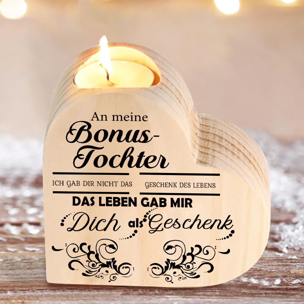 Herzförmiger Kerzenhalter aus Holz für meine Bonustochter