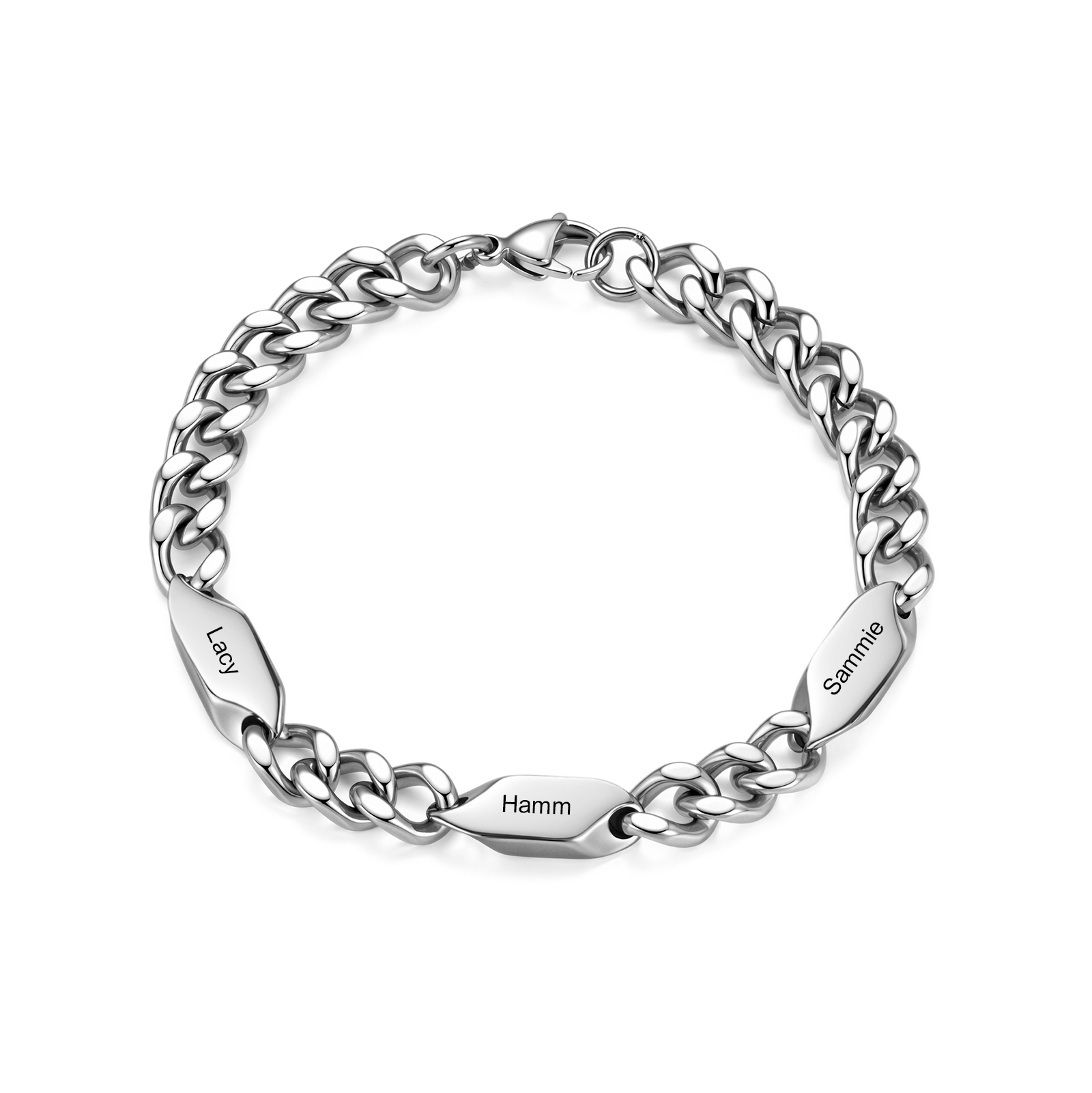 Personalisiertes Panzerarmband aus Edelstahl mit 1 bis 5 gravierten Namen Geschenk für Papa, Ehemann oder Familie
