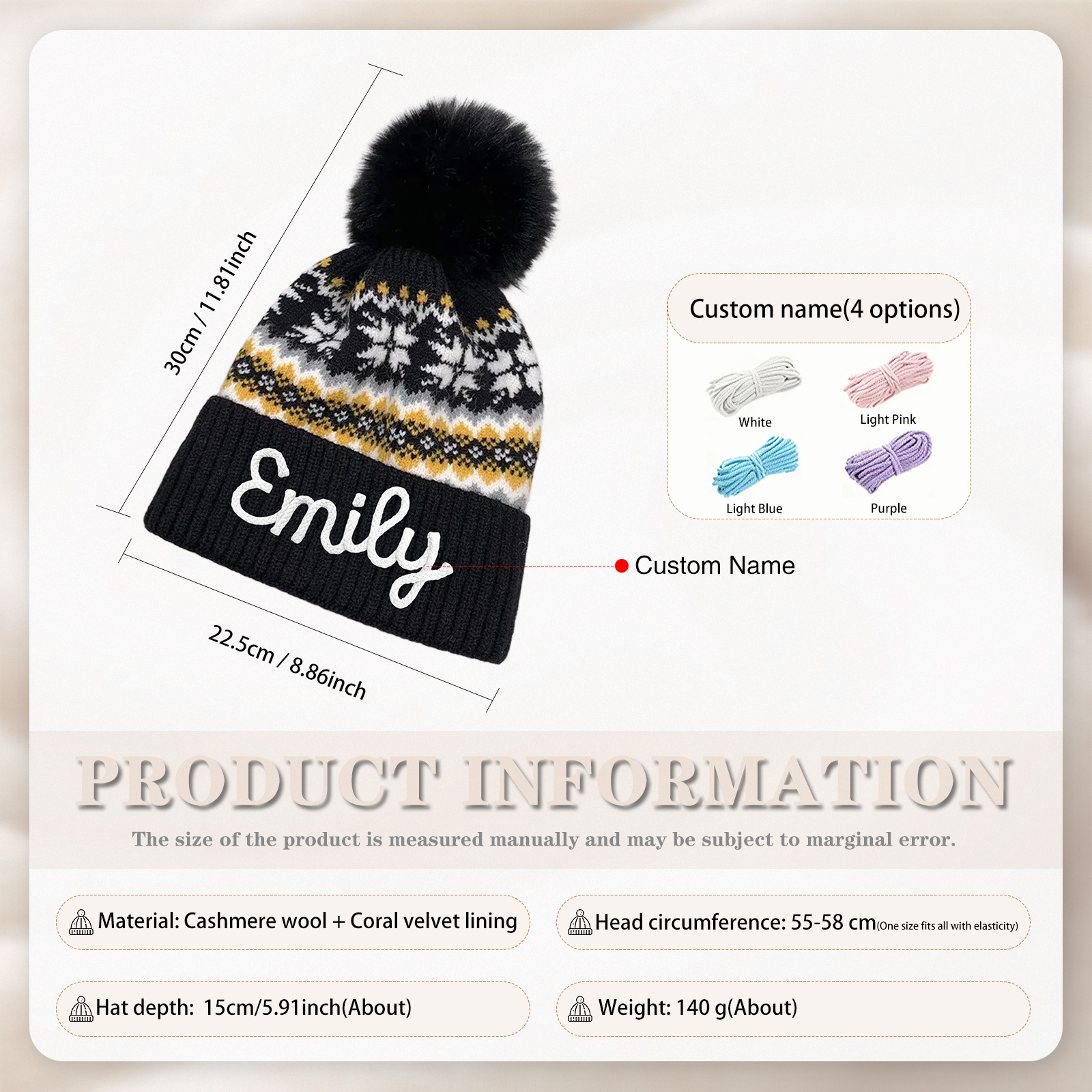 Personalisierte Strick-Bommelmütze Schneeflocken für Damen——Enthält fünf Farben