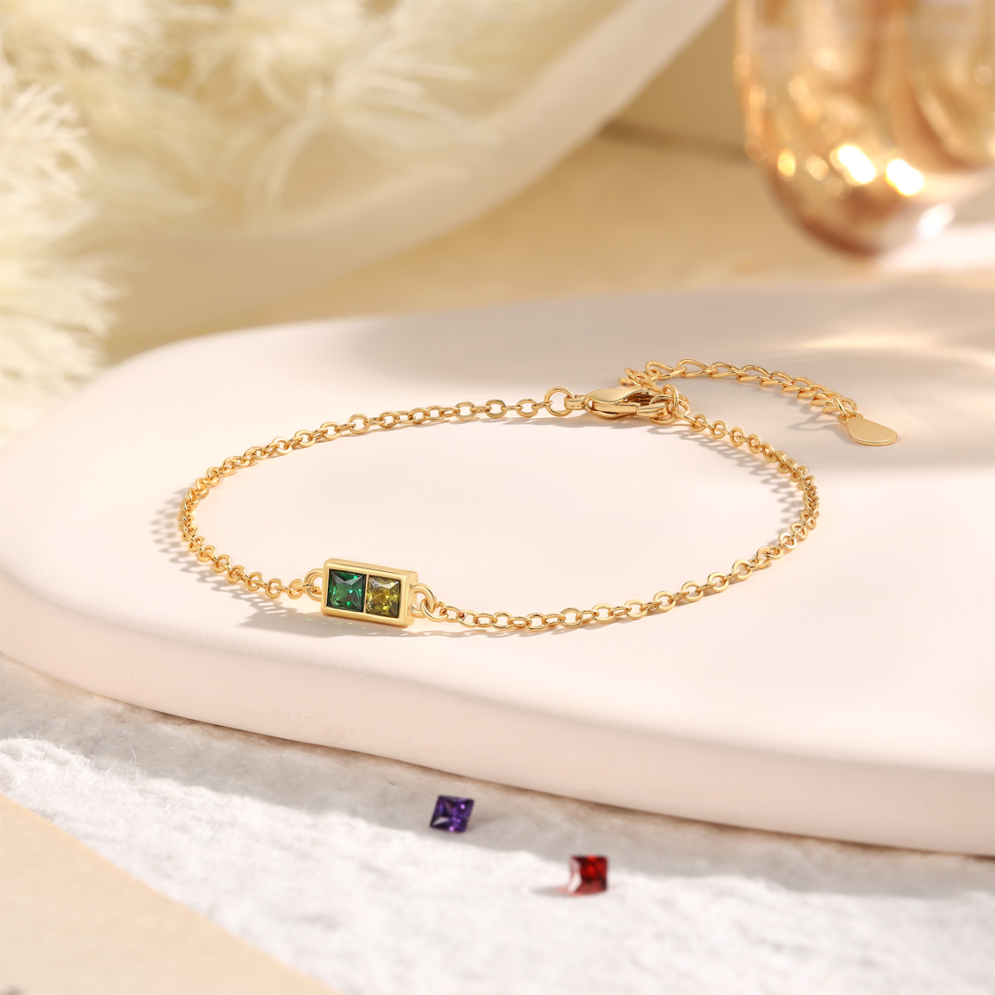 S925 Sterling Silber Familien-Geburtsstein-Armband, personalisierbar mit 1–6 Steinen, minimalistisches zartes Armband in Gold