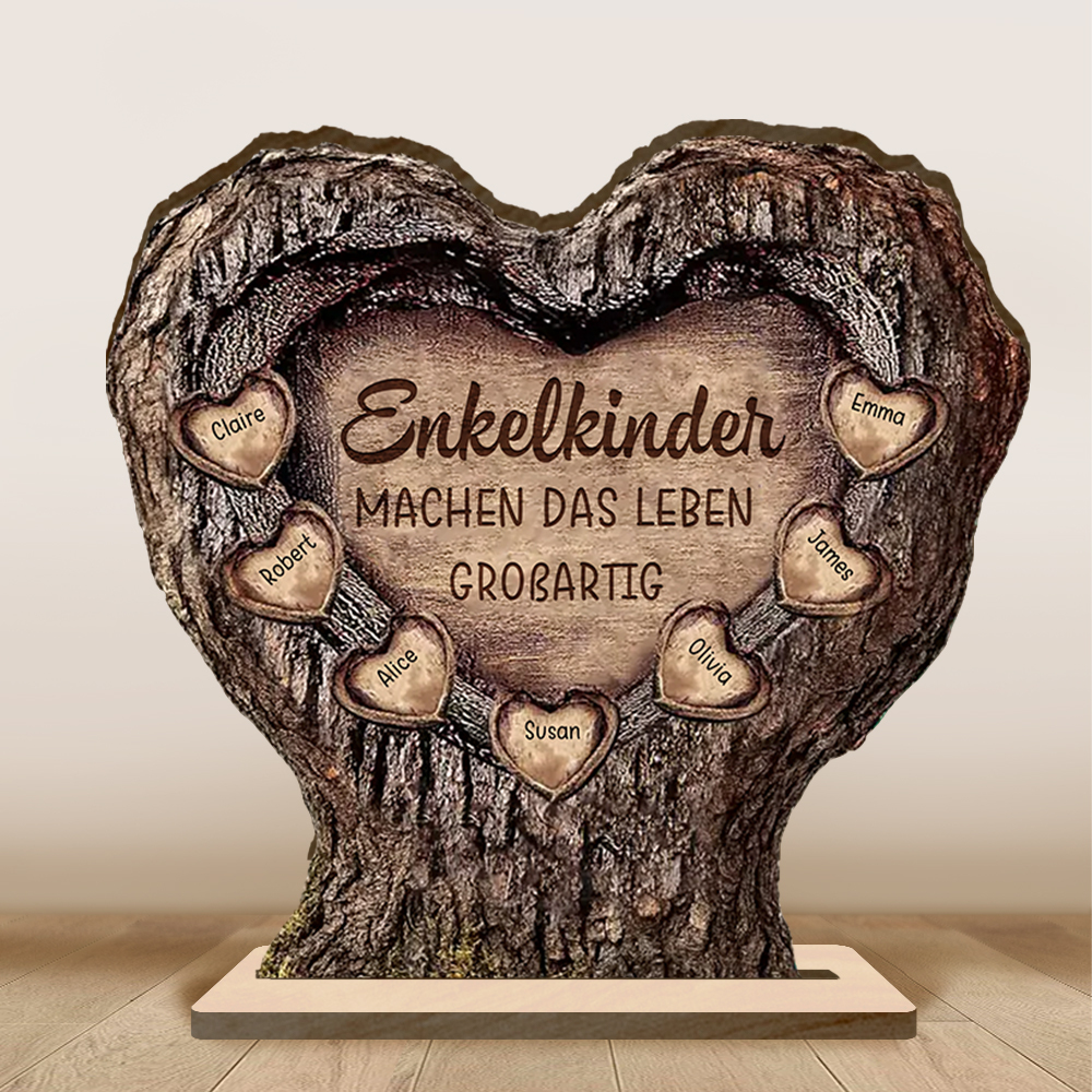 Personalisierte Holz-Herzdeko in Baumstamm-Optik mit Namen für Opa Oma——“Machen das Leben Großaltig”