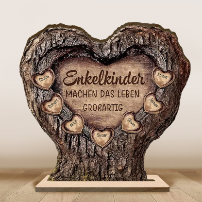 Personalisierte Holz-Herzdeko in Baumstamm-Optik mit Namen für Opa Oma——“Machen das Leben Großaltig”