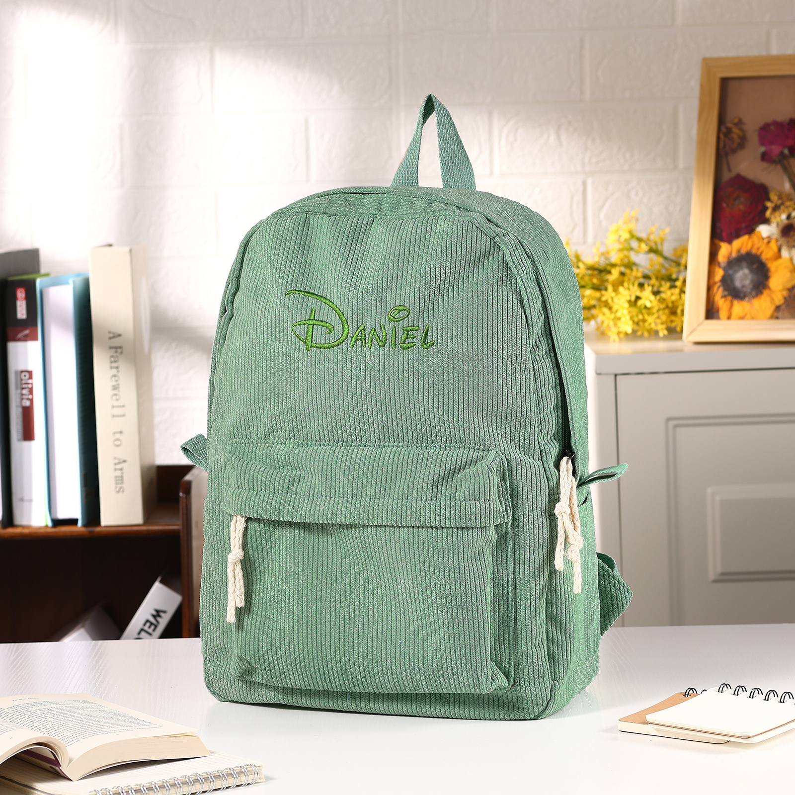 Personalisierte vierfarbige Cordtasche, Rucksack mit Wunschname für Kinder, Geschenke zum Schulanfang