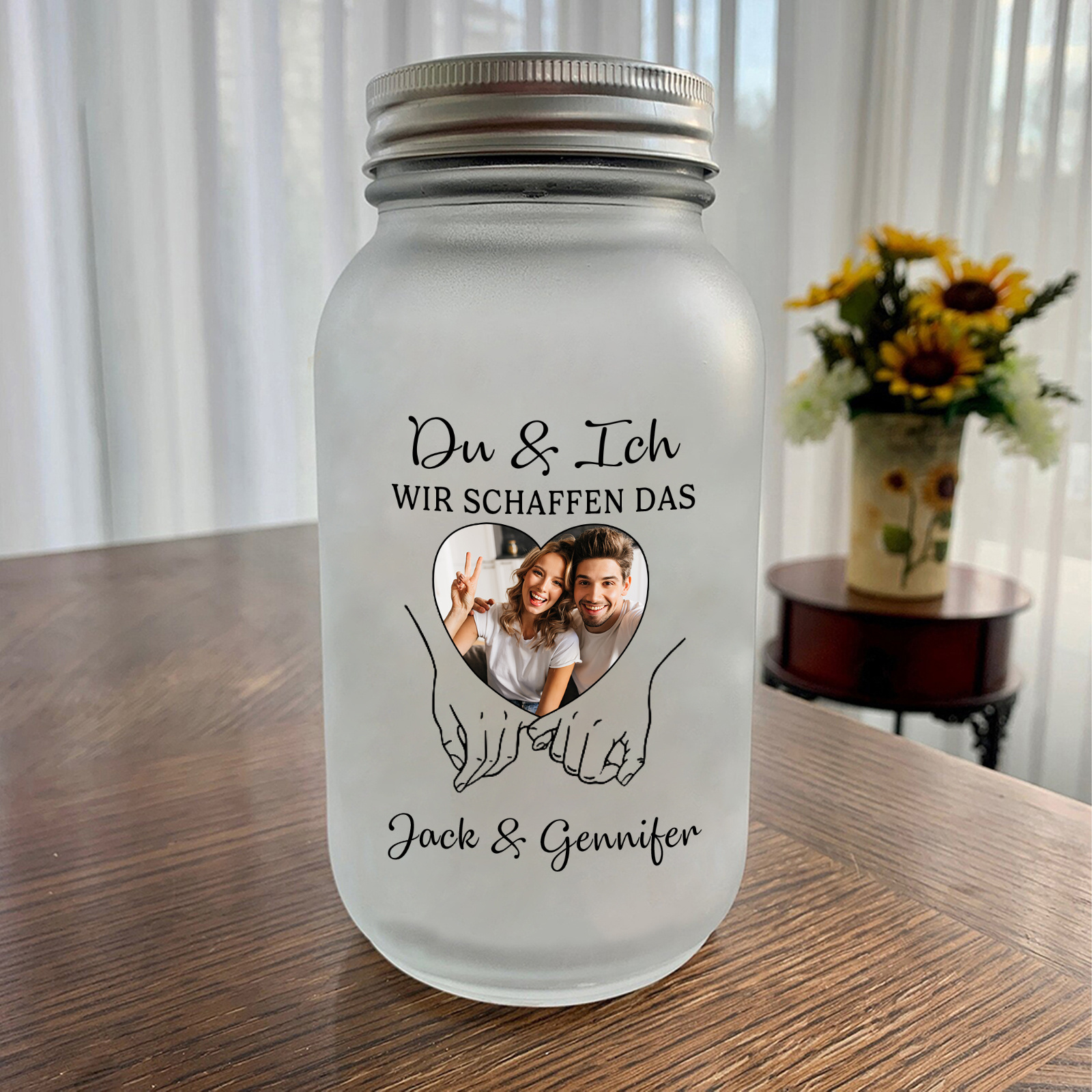 Personalisierte LED-Glasflasche mit Herzfoto für Paar — das perfekte Geschenk zu Weihnachten und zum Valentinstag