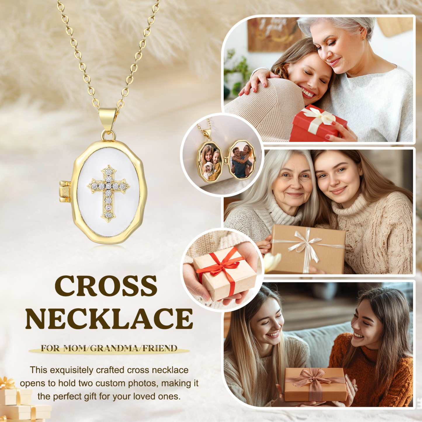 Personalisierte Kreuz Medaillon Halskette mit 2 Fotos personalisiert