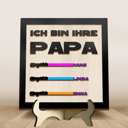 „Ich bin ihr Vater/Opa“ – personalisiertes Holzschild mit den Namen von 1–6 Kindern, Holztafel, Geschenk für Papa und Großvater | Kettenmachen