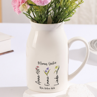 Personalisierte Keramikvase „Mamas Garten“ mit 1–10 Geburtsmonaten und Namen – einzigartiges Geschenk von Kindern für Mama oder Oma zum Muttertag, Geburtstag oder zu Weihnachten | Kettenmachen