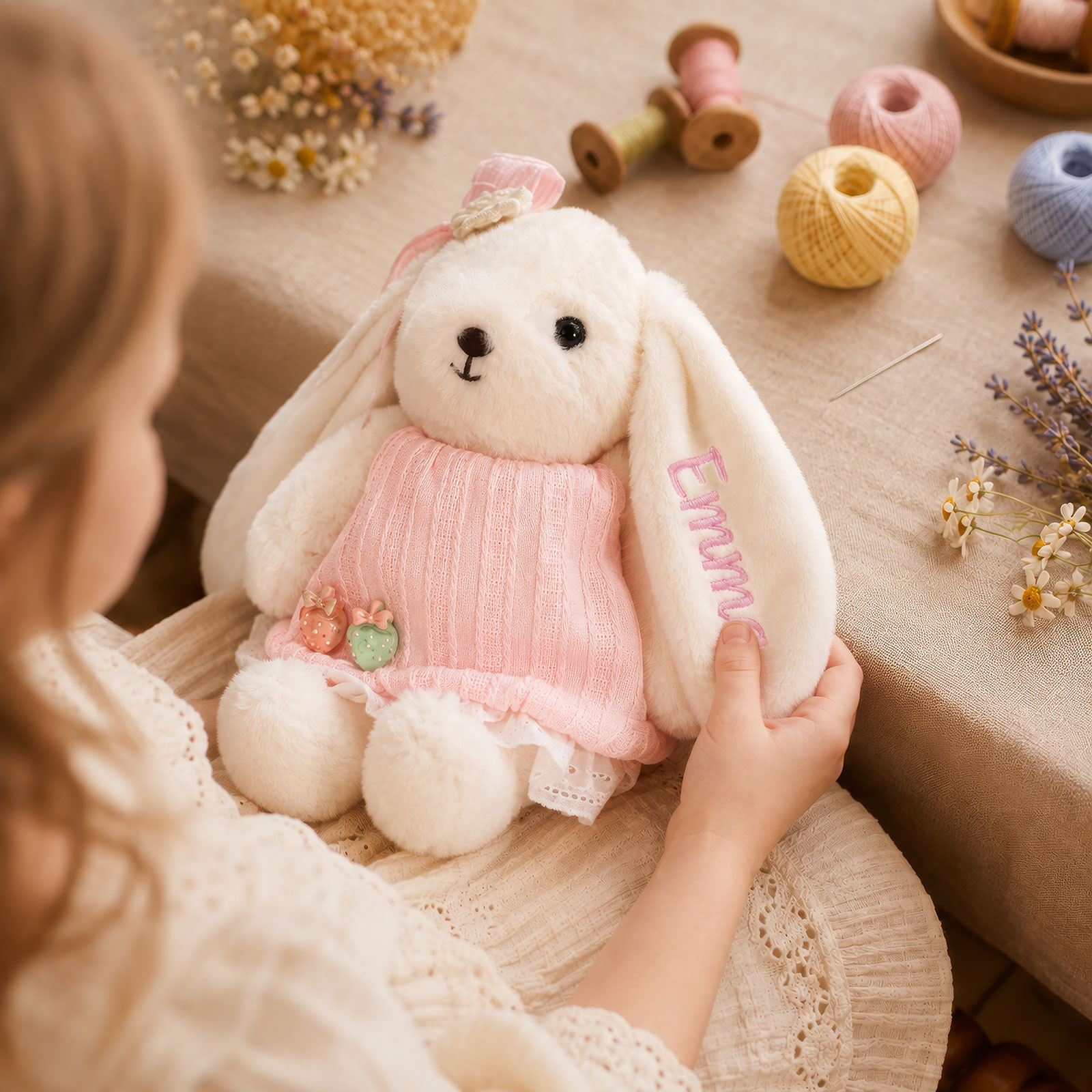 Personalisierter Kuschelhase mit Namen weiches Plüschtier als Geschenk für Mädchen und Kinder