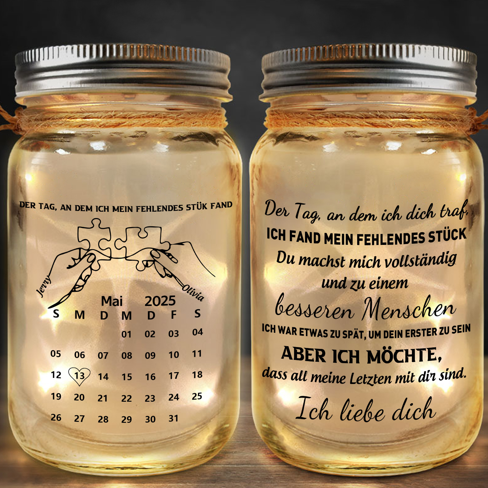 Personalisiert LED-Glasflasche Kalender für Paar — das perfekte Geschenk zu Weihnachten und zum Valentinstag