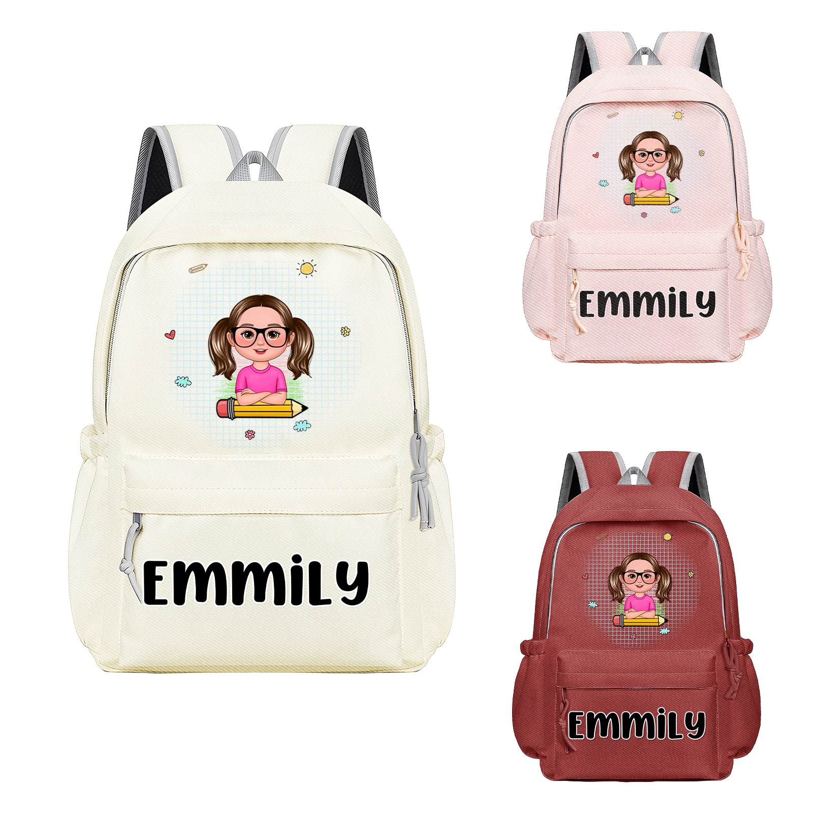 Personalisierte Name &  Muster Rucksack Schüler Schultasche in 3 Farbe