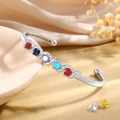 Personalisierter Armreif mit Geburtssteinen für Damen personalisiert mit 1–5 Namen Familiengeschenk