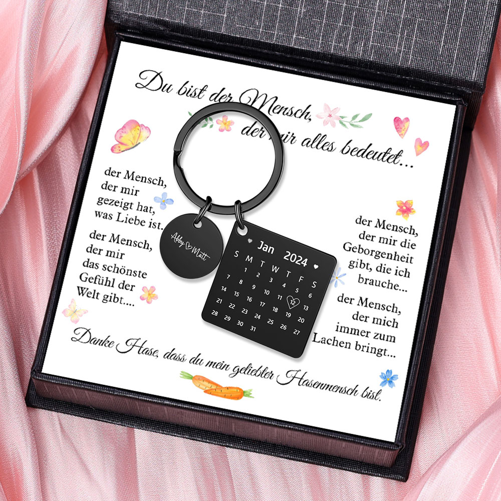 Personalisiertes Metall-Schlüsselanhänger-Set für Paare mit Text und Datum – ideales Geschenk für Partner