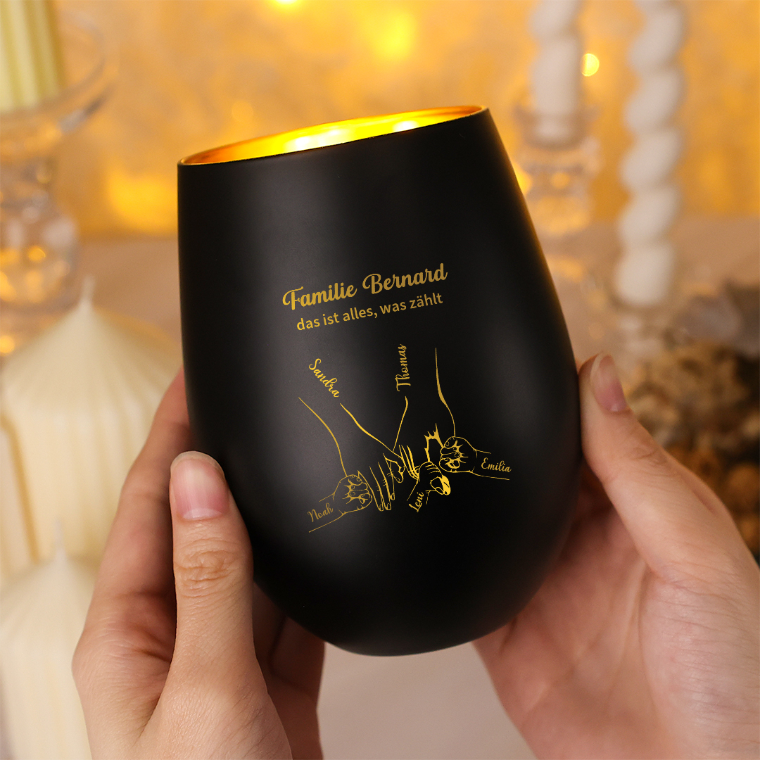 Personalisierter Kerzenhalter aus Glas mit 1 bis 7 Namen der Kinder Geschenk für die Familie