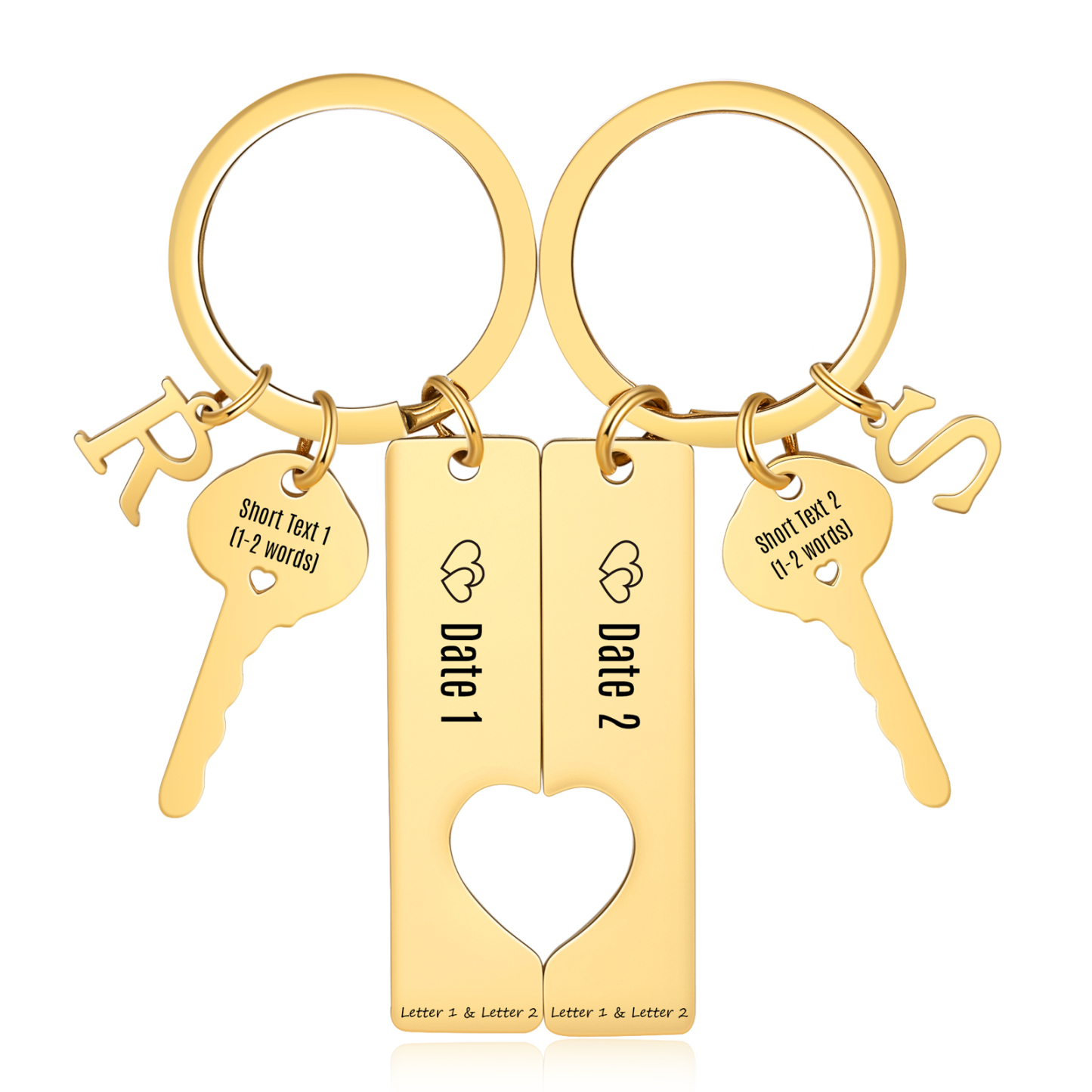 Herz-Ausschnitt Partner-Schlüsselanhänger-Set, personalisiert mit Namen und Buchstaben, Valentinstagsgeschenk