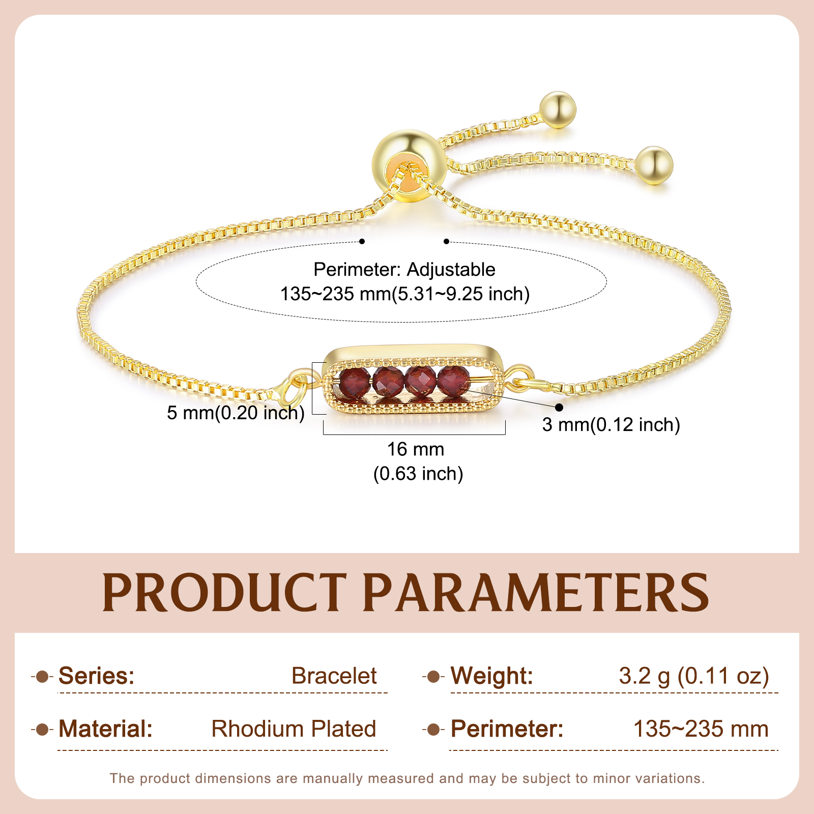 Personalisiertes Bar Armband mit Geburtsstein, verstellbar im minimalistischen Design