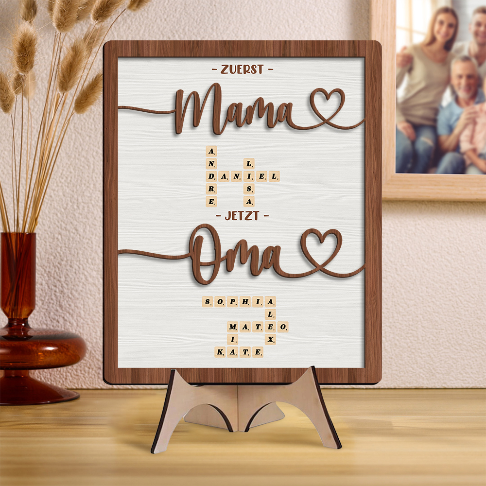 Personalisierte Holztafel Erst Mama, jetzt Oma Kreuzworträtsel-Kunstschild Wohndekoration Holzbild