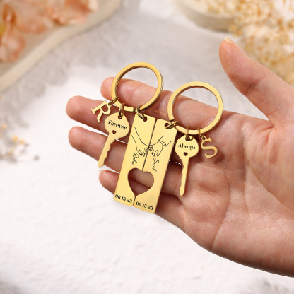 Herz-Ausschnitt Partner-Schlüsselanhänger-Set, personalisiert mit Namen und Buchstaben, Valentinstagsgeschenk