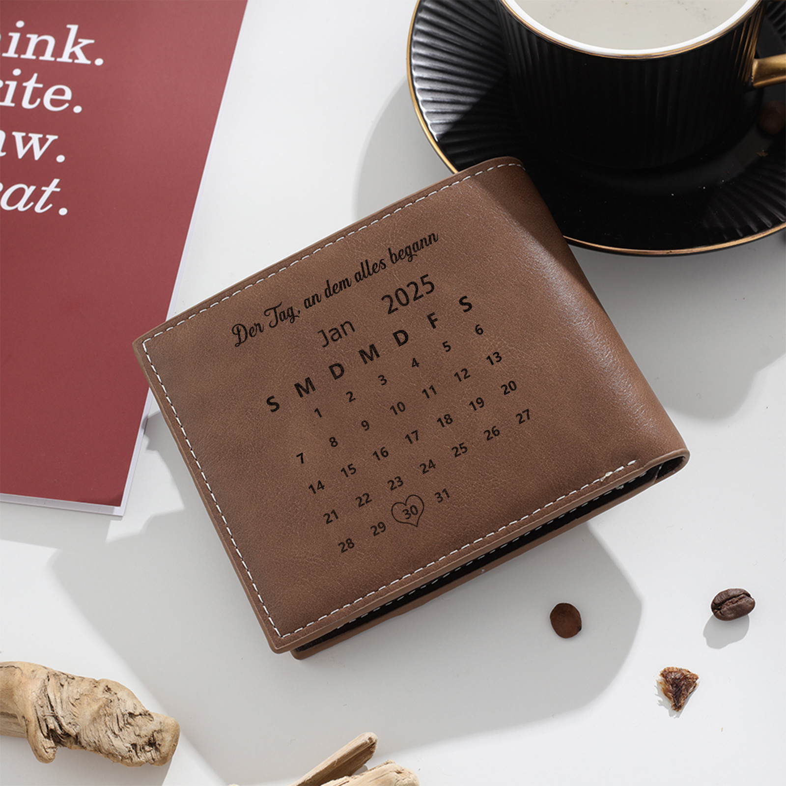 Personalisierte Kalender-Leder-Geldbörse für Männer – Geschenk für Paare
