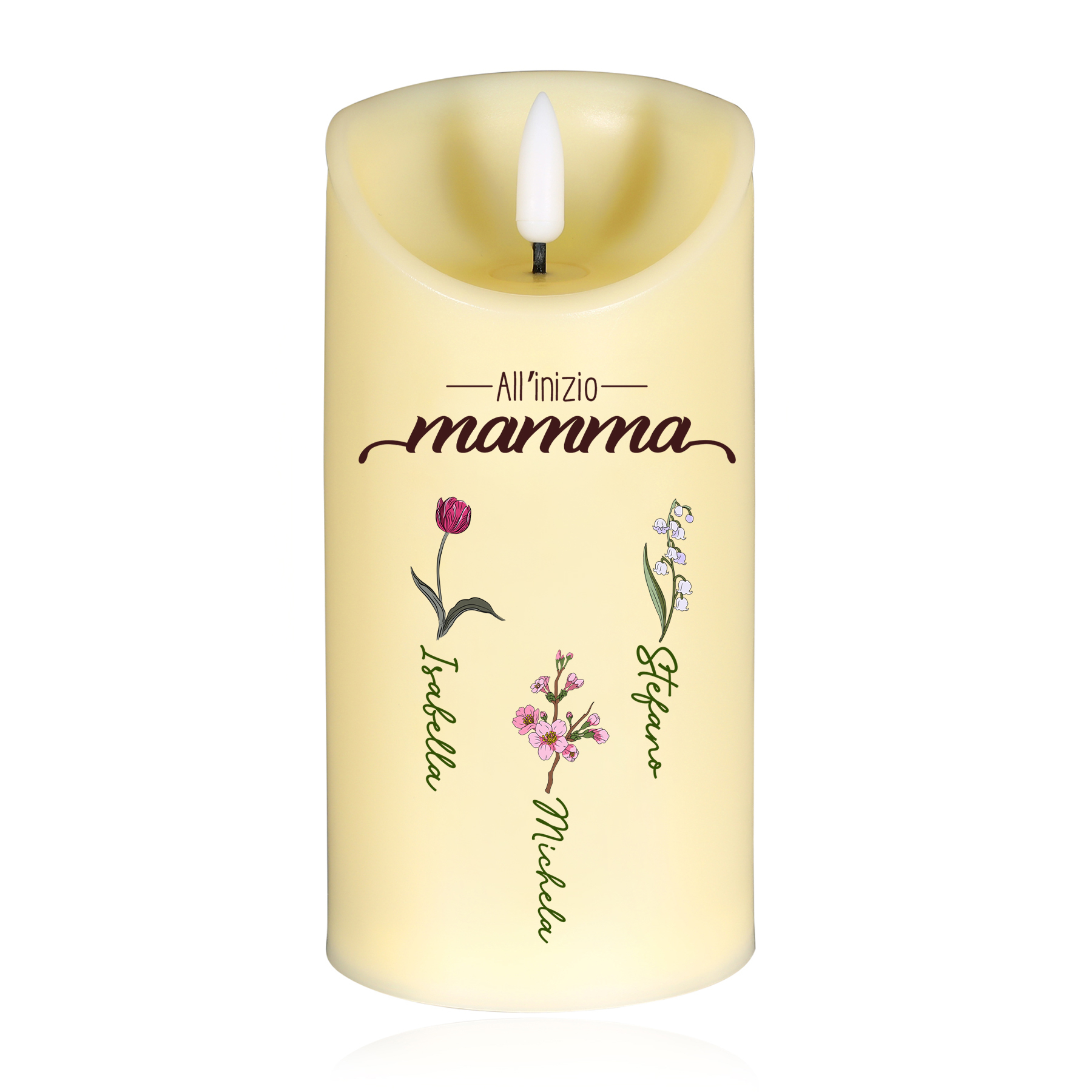 Candela LED Personalizzata con i Fiori di Nascita – Regalo Commemorativo per Mamma | Jessemade