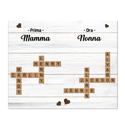 Targa in legno personalizzata, regalo di famiglia con cruciverba, ricordo per la nonna