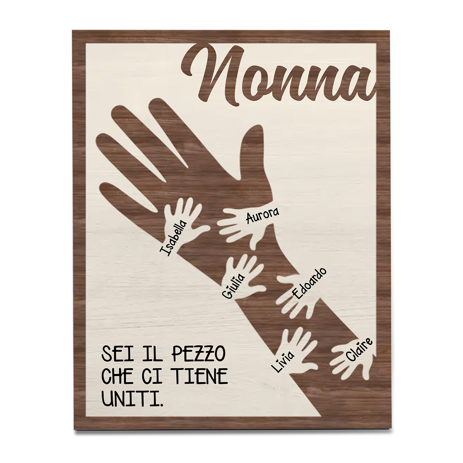 Nonna sei il pezzo che ci tieni uniti-Targa con nomi personalizzabili per mamma/nonna