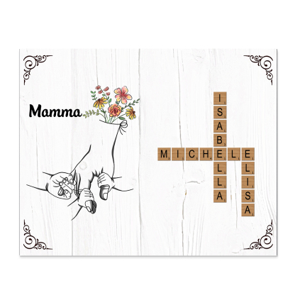 Targa Legno Personalizzata con Nomi e Mani – Regalo Commovente per la Festa della Mamma