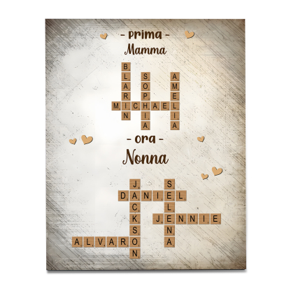 Stampa su Legno Personalizzata – Cruciverba con Nomi – Regalo per la Festa della Mamma