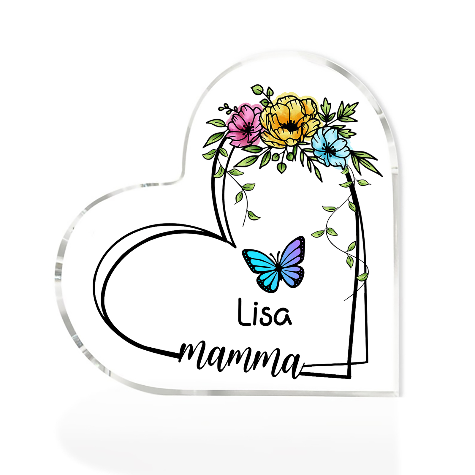 Decorazione Acrilica a Forma di Cuore Personalizzata con Farfalla – 1 Nome e Testo per Nonna o Mamma | Jessemade