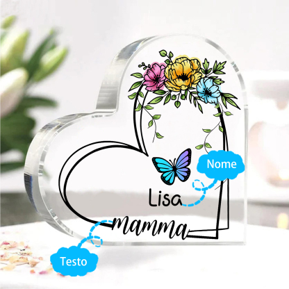 Decorazione Acrilica a Forma di Cuore Personalizzata con Farfalla – 1 Nome e Testo per Nonna o Mamma | Jessemade