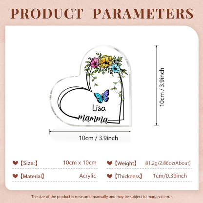 Decorazione Acrilica a Forma di Cuore Personalizzata con Farfalla – 1 Nome e Testo per Nonna o Mamma | Jessemade