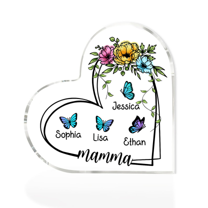 Decorazione Acrilica a Forma di Cuore Personalizzata con Farfalla – 4 Nomi e Testo per Nonna o Mamma | Jessemade