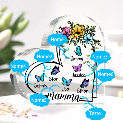 Decorazione Acrilica a Forma di Cuore Personalizzata con Farfalla – 6 Nomi e Testo per Nonna o Mamma | Jessemade