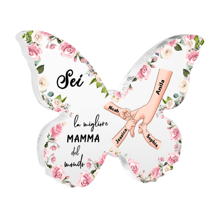 Decorazione Acrilica a Forma di Farfalla Personalizzata – Mano Nella Mano, 4 Nomi e Testo per Nonna o Mamma | Jessemade