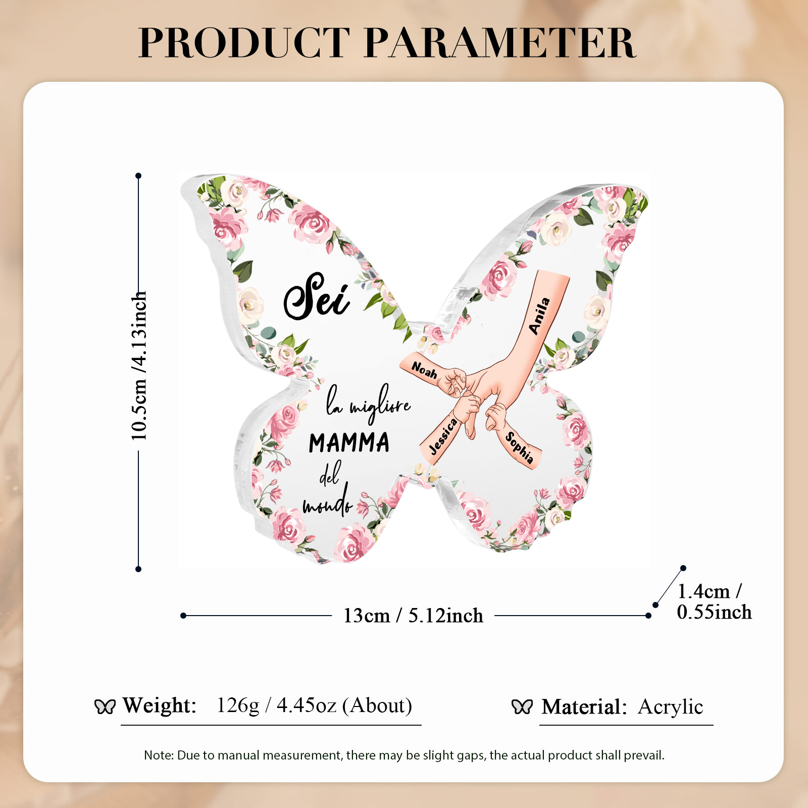 Decorazione Acrilica a Forma di Farfalla Personalizzata – Mano Nella Mano, 4 Nomi e Testo per Nonna o Mamma | Jessemade