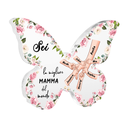 Decorazione Acrilica a Forma di Farfalla Personalizzata – Mano Nella Mano, 7 Nomi e Testo per Nonna o Mamma | Jessemade