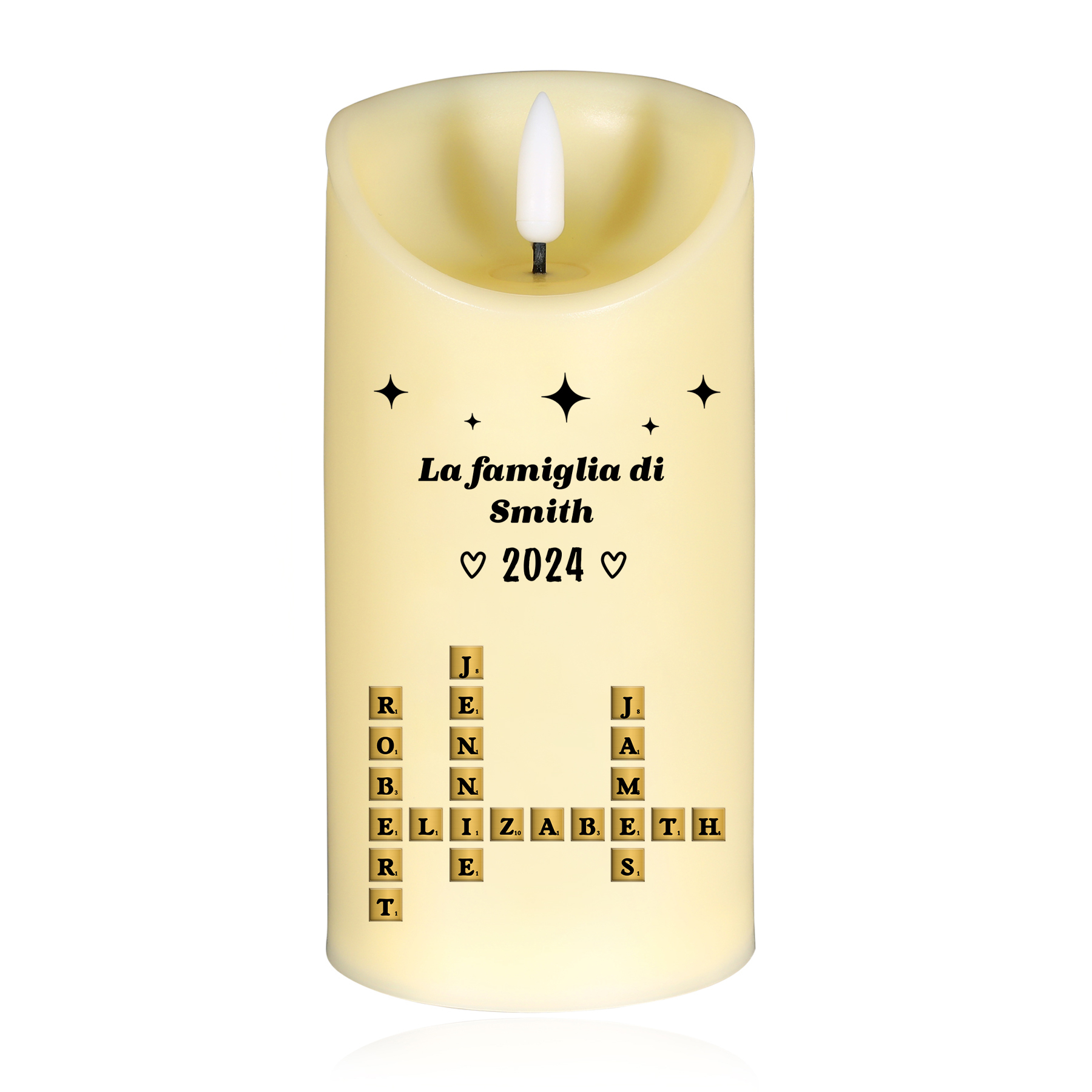 [Copy]Candela LED Commemorativa Personalizzata con 1 Nome e 1 Data - "La Bella Vita"  - Regalo di Natale per Famiglia | Jessemade