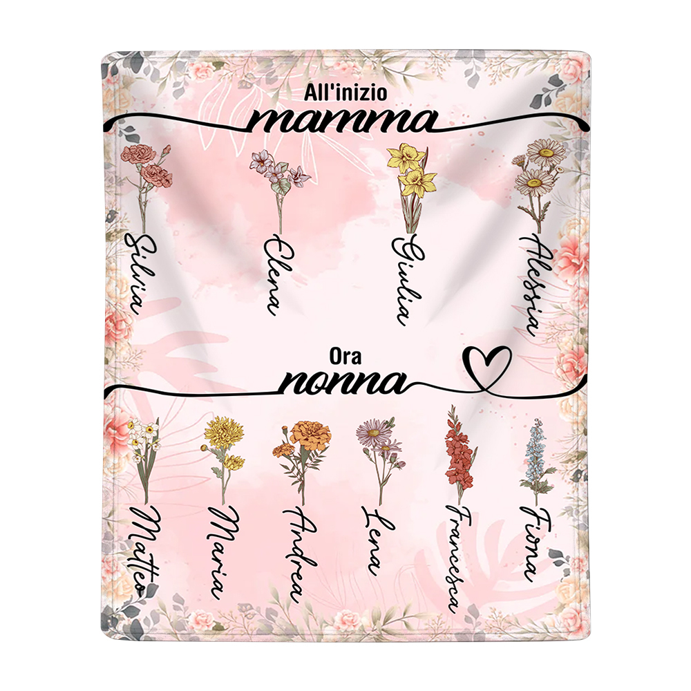 All'inizio Mamma, Ora Nonna-Coperta con fiore di nascita e nome personalizzabili regalo per nonna/mamma