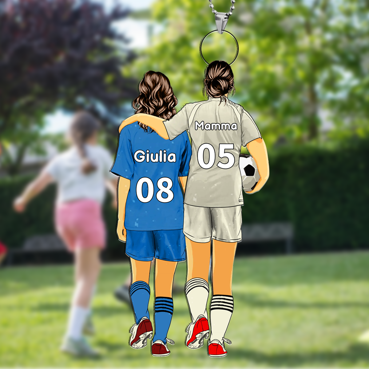 Portachiavi Acrilico Personalizzato – Mamma & Figlio/Figlia con 2 Nomi – Accessorio Calcio Regalo Speciale | Jessemade