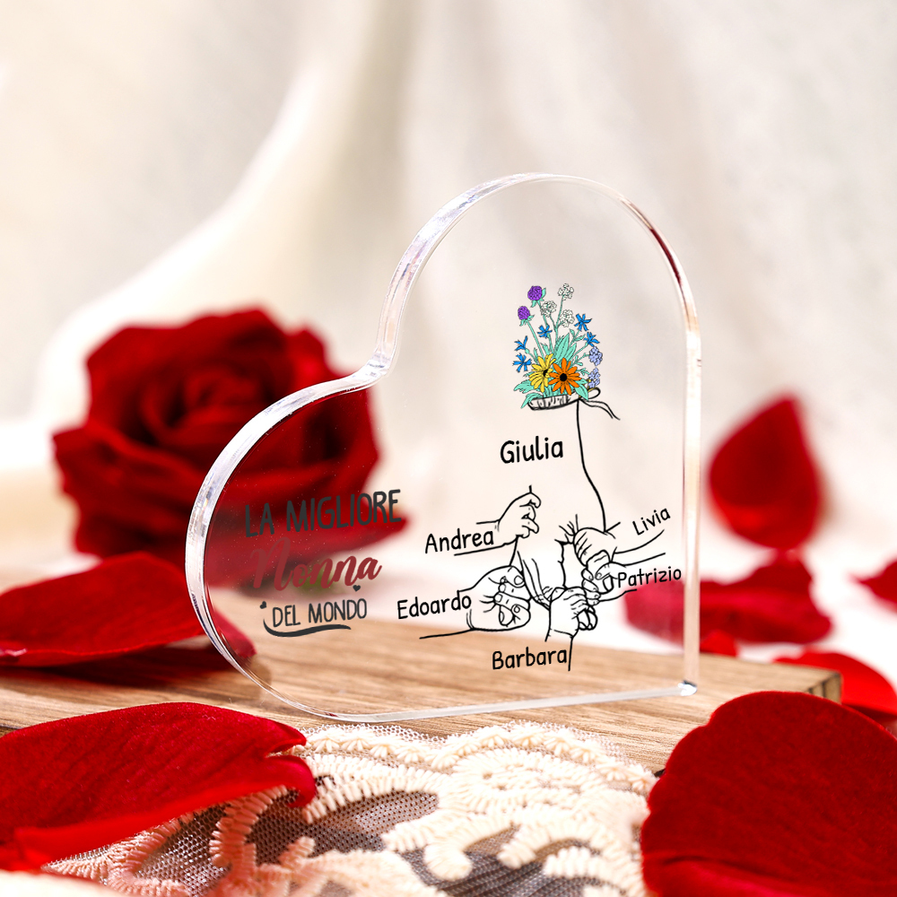 La migliore nonna del mondo-Deco acrilico mano nella mano fiore per nonna 2-7 nomi personalizzabili