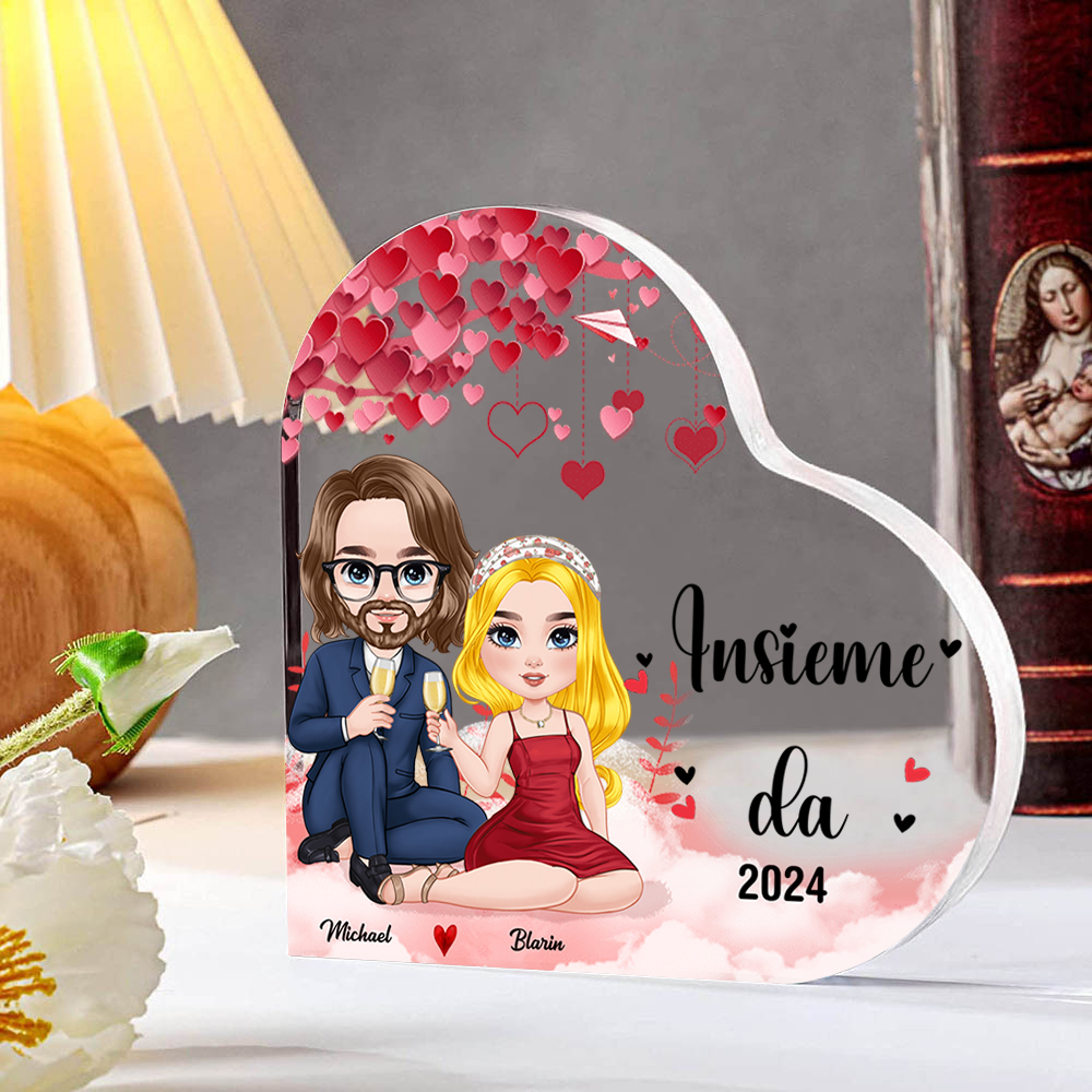 Ornamento Acrilico a Forma di Cuore Personalizzato con 2 Figure e Nomi - Regalo di Natale per Lui o Lei | Jessemade