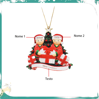 Ornamento Natalizio Personalizzato con 2 Nomi e 1 Testo Regalo di Natale in Legno per Famiglia | Jessemade