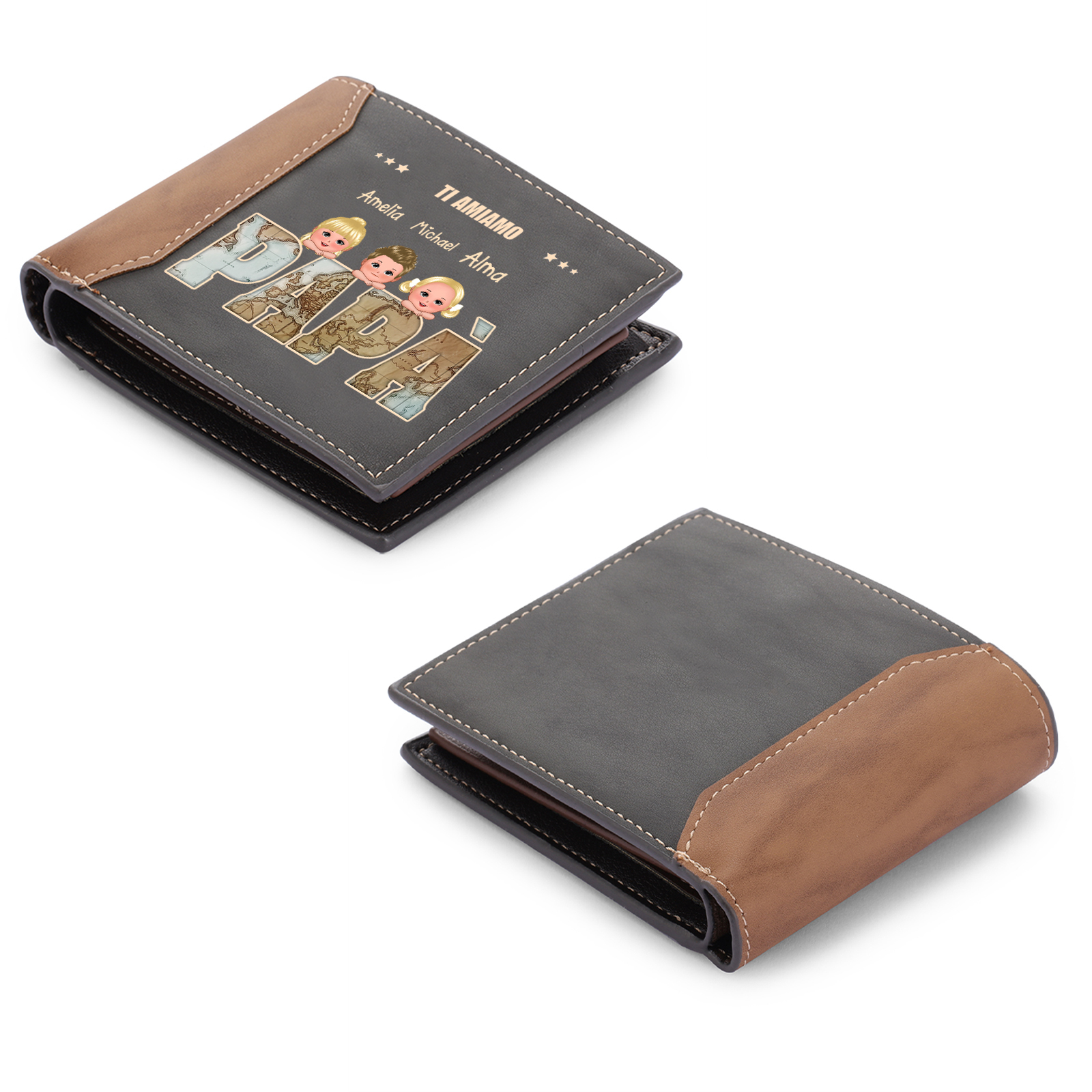 [Copy]Portafoglio Pelle PU pugno mano regalo per nonno personalizzato 1 nome