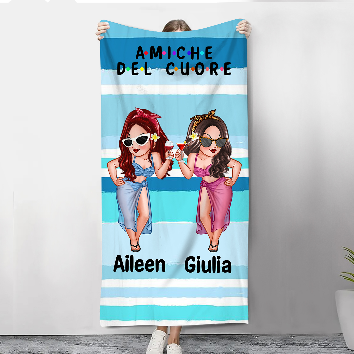 Amiche del cuore-Telo mare con immagine sulla spiaggia personalizzabile regalo per amica/sorella | Jessemade