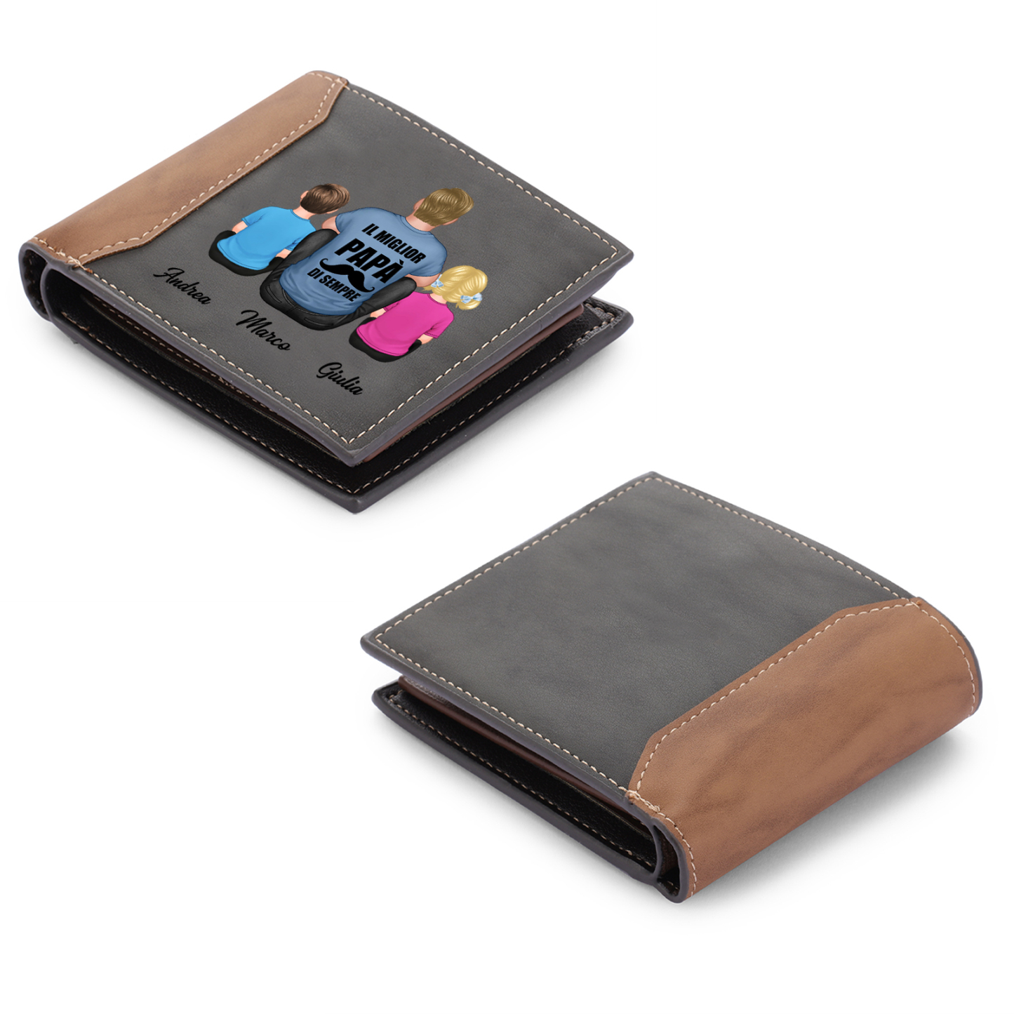 [Copy]Portafoglio in Pelle Nera Personalizzato con 3 Nomi e 1 Foto - Design con Pugno - Regalo Elegante per Papà | Jessemade
