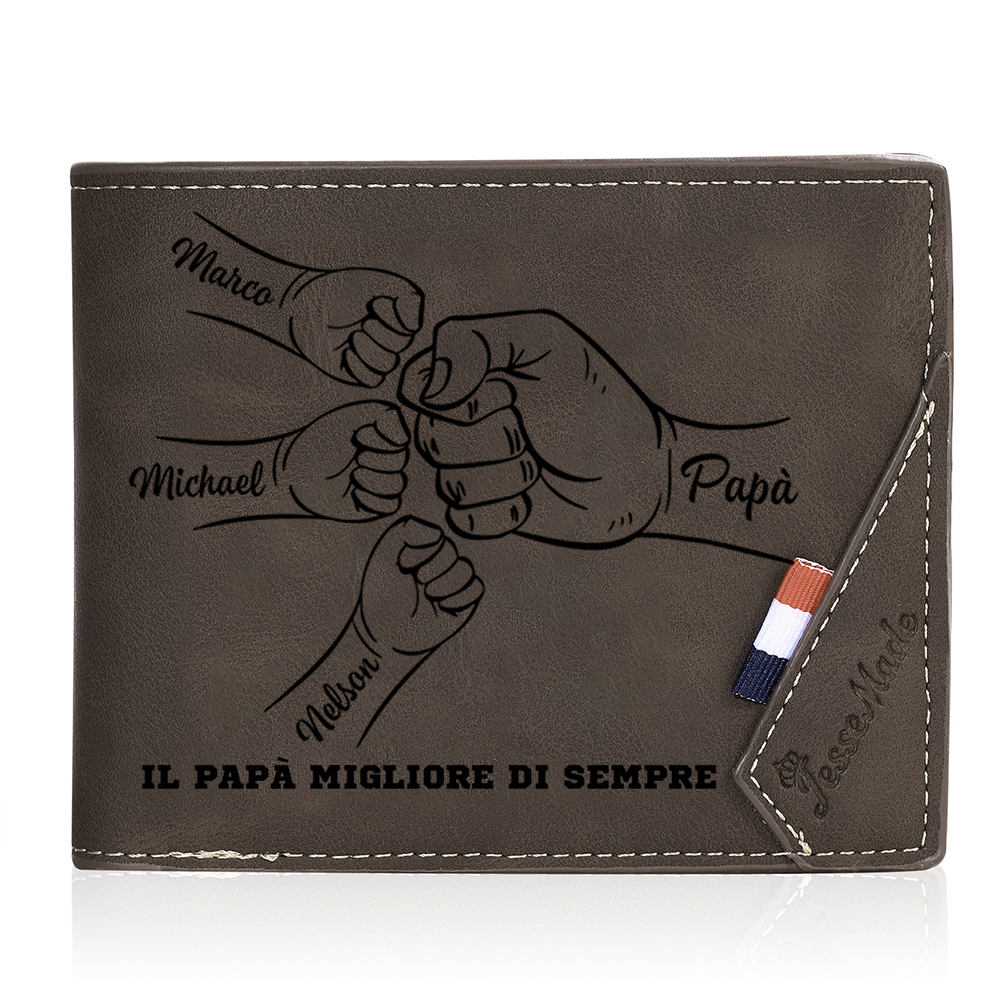 Portafoglio Uomo Personalizzato in Pelle – Incisione di 2-7 Nomi e Testo – Regalo Speciale per Papà | Jessemade