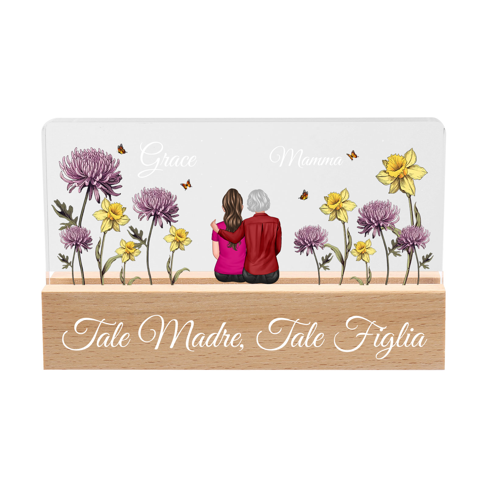  Lampada Notturna Personalizzata con Nomi, Fiori di Nascita e Abbigliamento - Regalo Speciale per la Festa della Mamma