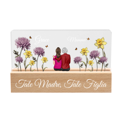  Lampada Notturna Personalizzata con Nomi, Fiori di Nascita e Abbigliamento - Regalo Speciale per la Festa della Mamma