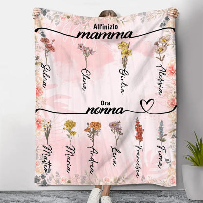 All'inizio Mamma, Ora Nonna-Coperta con fiore di nascita e nome personalizzabili regalo per nonna/mamma