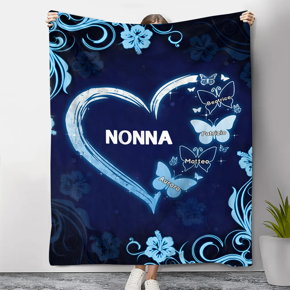 Nonna-Coperta con Cuore e Farfalla Blu regalo per nonna/mamma