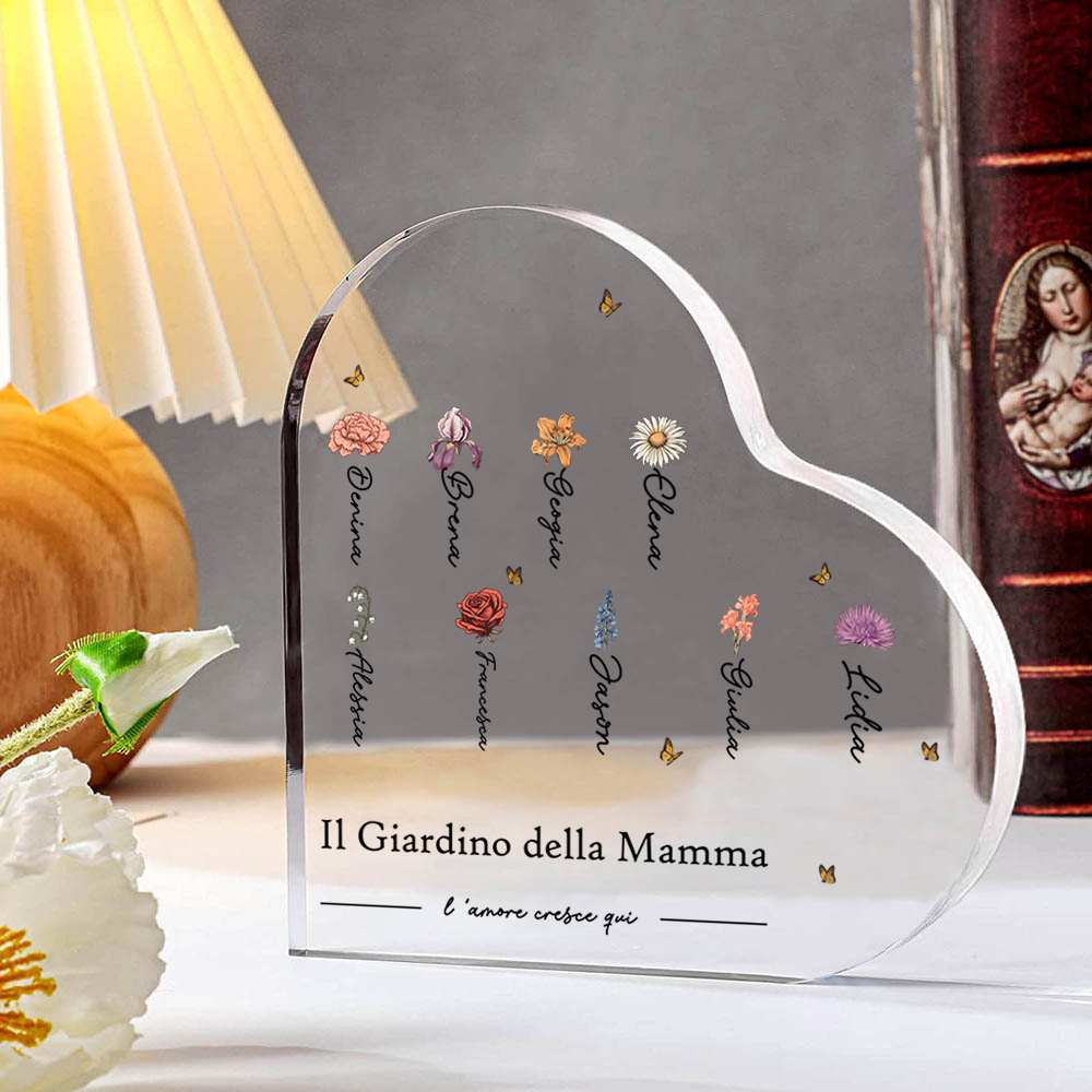 [Copy]Targa acrilica personalizzata a forma di cuore - - con 1-10 nomi e fiori di nascita- Regalo per la mamma
